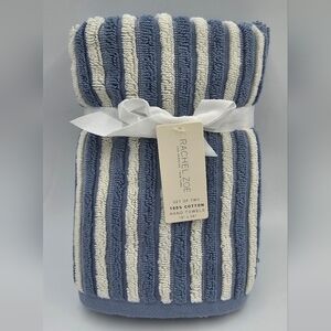 Rachel Zoe 2 Piece 100% Cotton Hand Towel Set Blue White Striped OEKO TEX